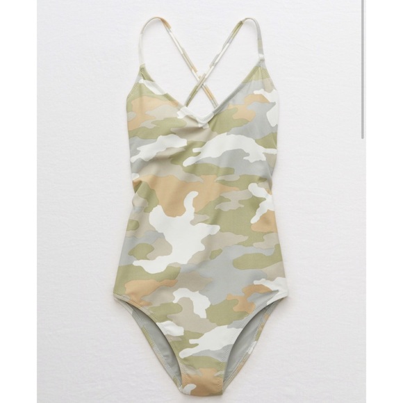 🆕 Aerie strappy back camo one piece swimsuit - Picture 2 of 10